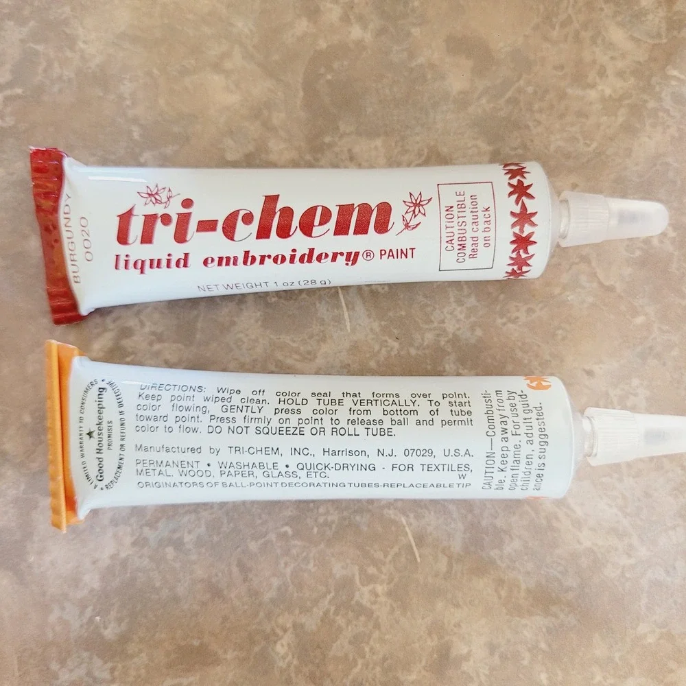 Vintage Tri-Chem Liquid Embroidery Horizon Kit 2 NIB Tubes Butterscotch Burgundy